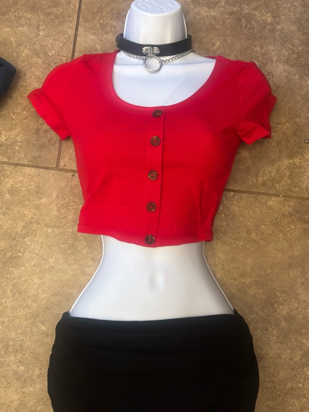 Brandy Melville Red Button-Front Scoop Crop Top